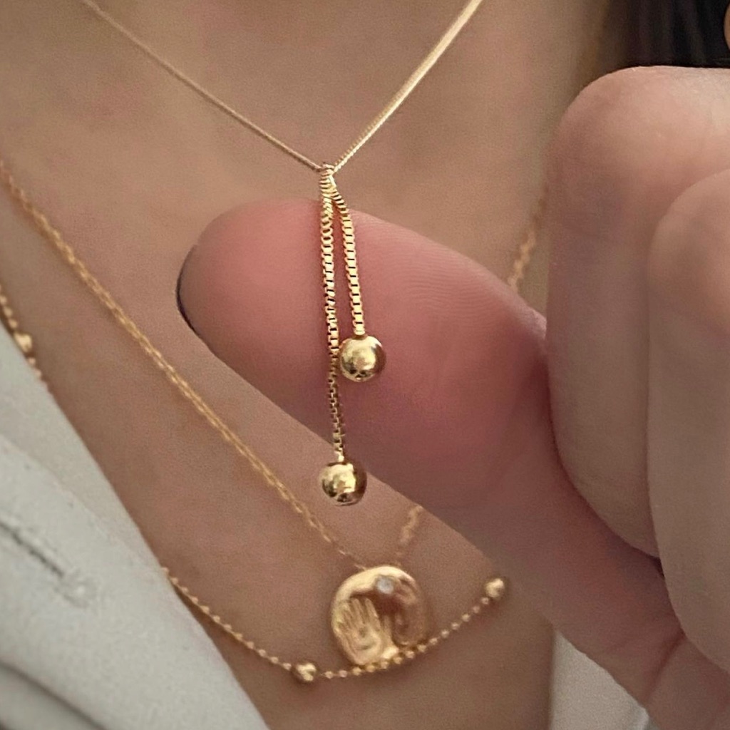 Ball Necklace 18k Gold Plated Luxury Chain With Two Ball Pendants 18$